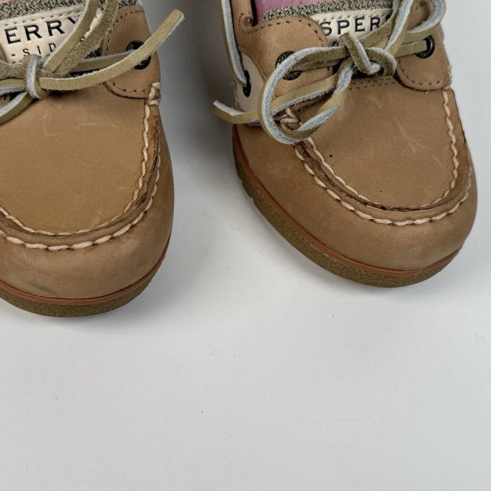 Sperry Top Sider Wedge Heel Boat Shoes Tan Leather Slip On Women 8M Yacht Beach
